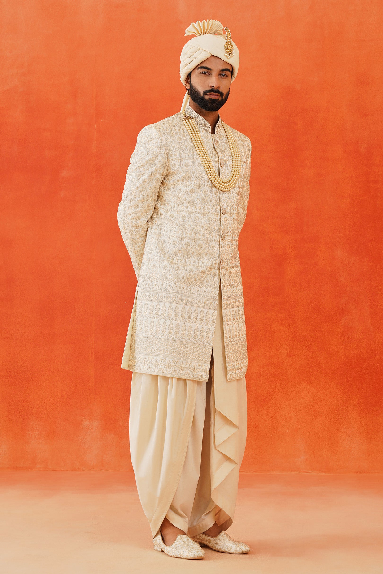 Groom sherwani with dhoti best sale