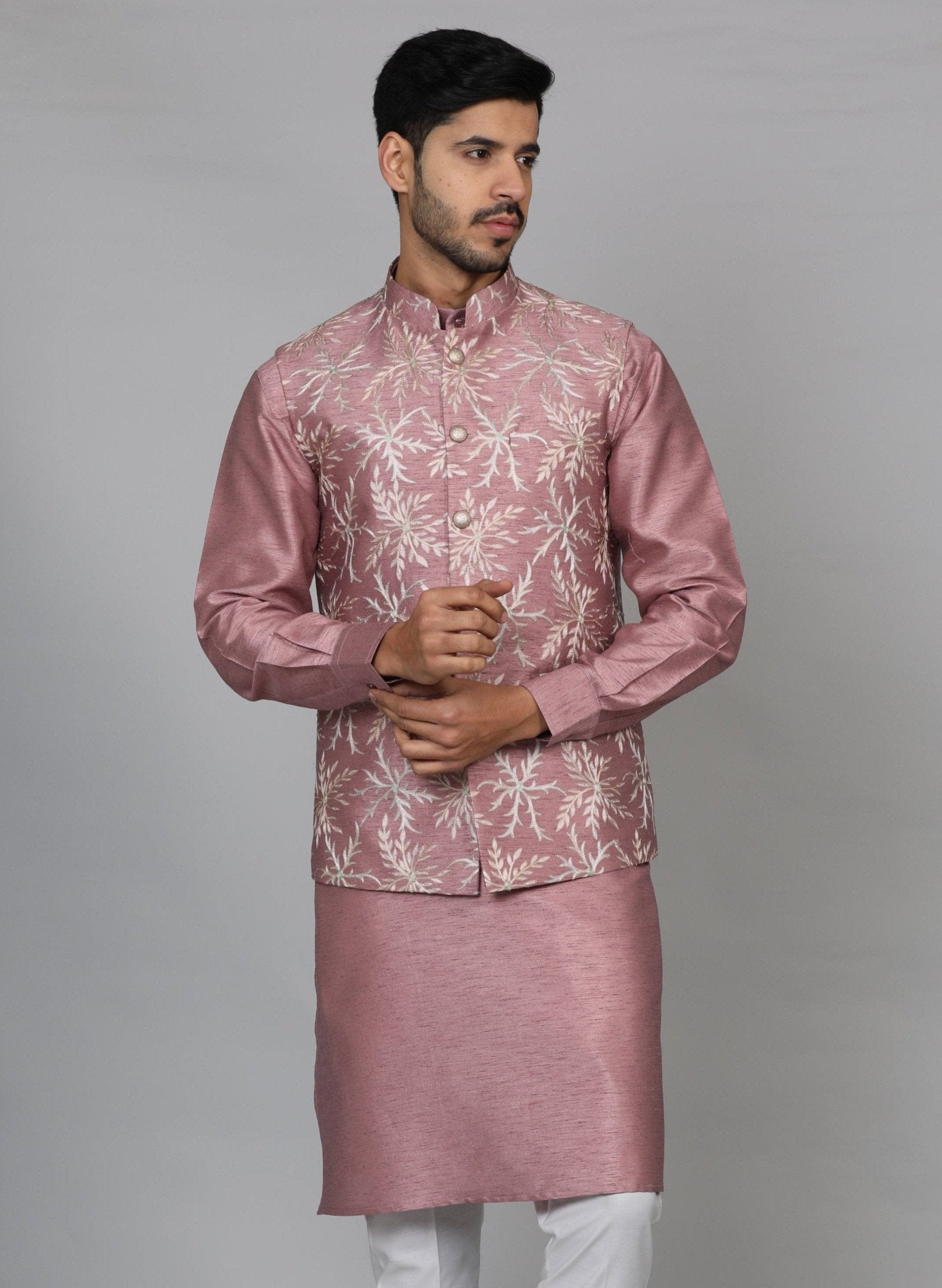 Pink Embroidered Kurta Jacket Set Bonsoir