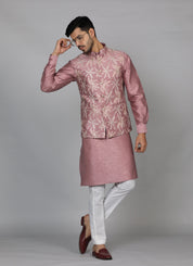 Pink Embroidered Kurta Jacket Set