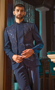 Navy blue Embroidered Bandhgala with Crystal Work