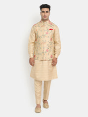 Embroidered Biscuit Brown Kurta Jacket Set