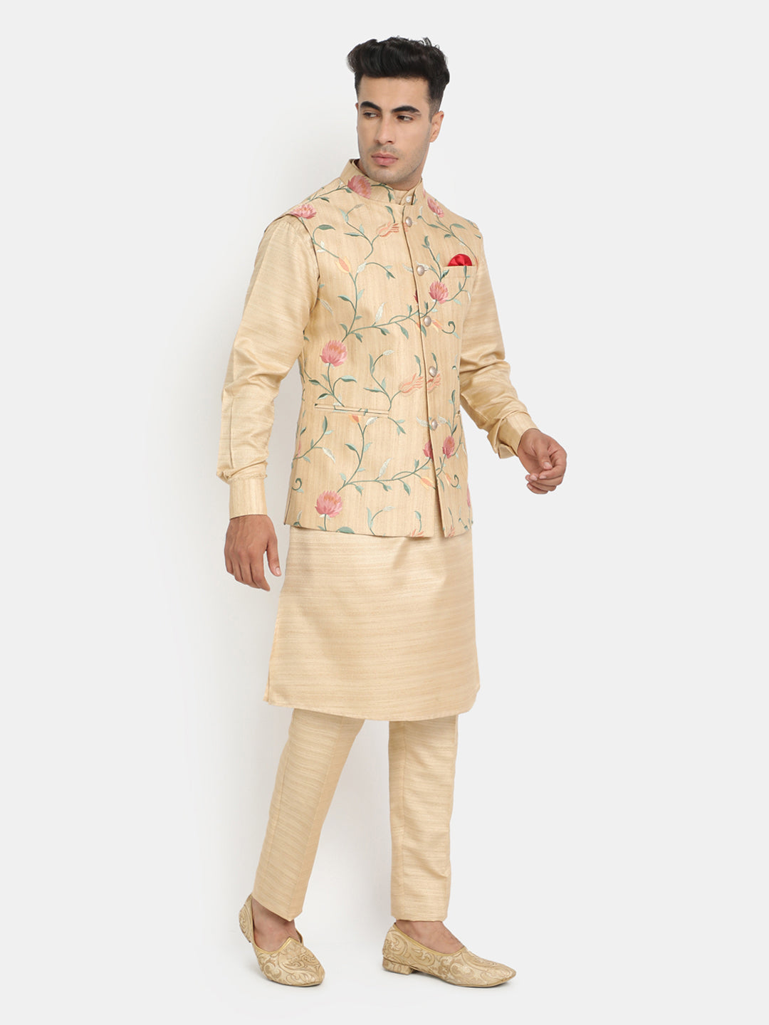 Embroidered Biscuit Brown Kurta Jacket Set