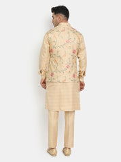 Embroidered Biscuit Brown Kurta Jacket Set