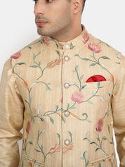 Embroidered Biscuit Brown Kurta Jacket Set