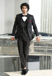 Black Jacquard Designer Suit with Embroidery