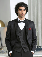 Black Jacquard Designer Suit with Embroidery