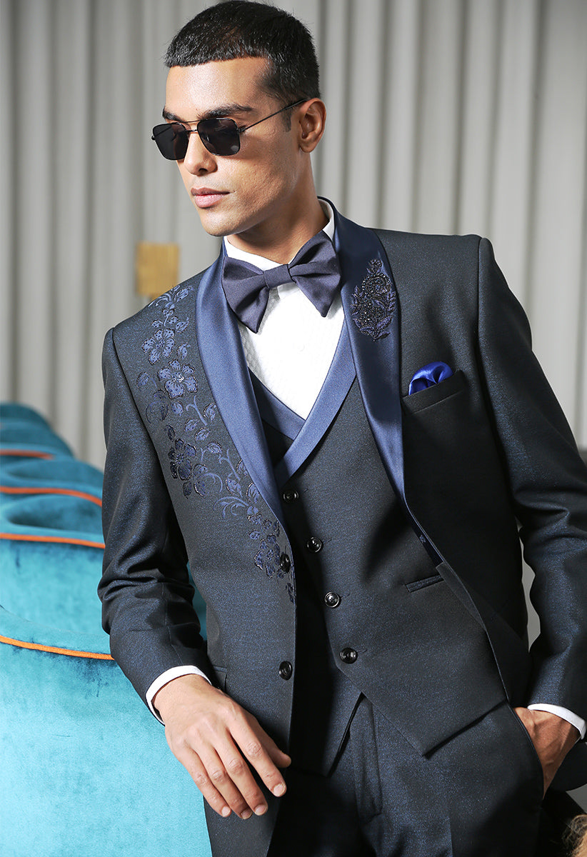 Navy Designer Suit with Embroidered Motif