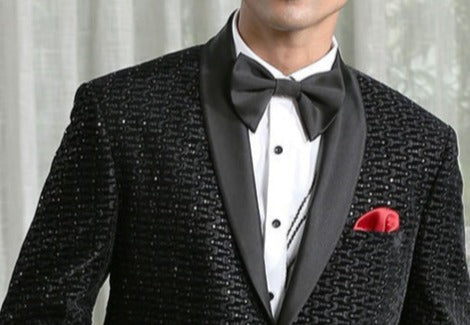 Black and White Embroidered Velvet Tuxedo Suit