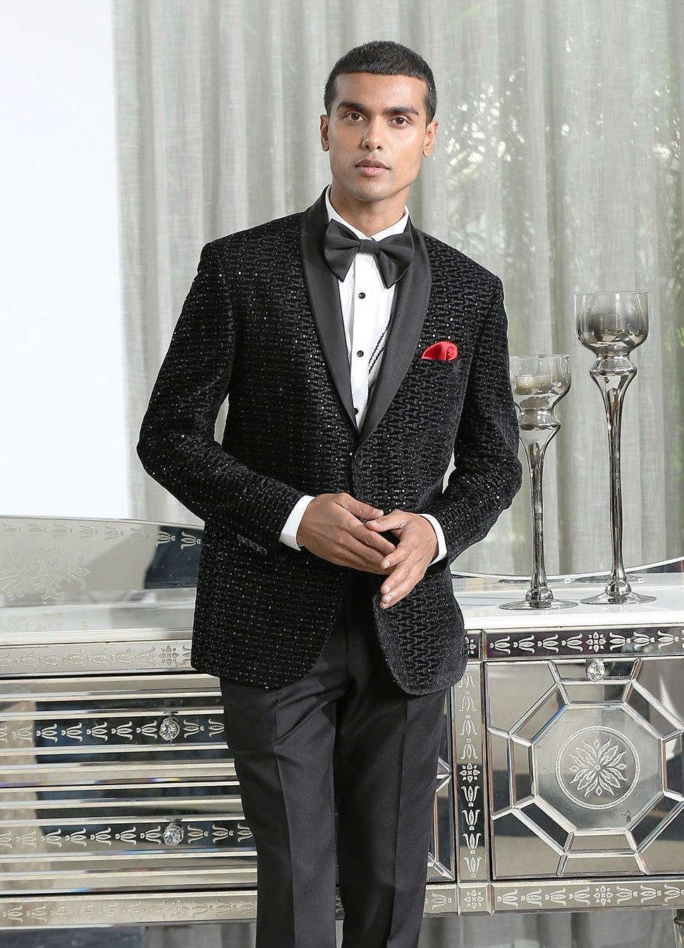 Black Embroidered Designer Tuxedo Suit