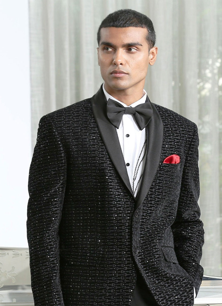 Black Embroidered Designer Tuxedo Suit