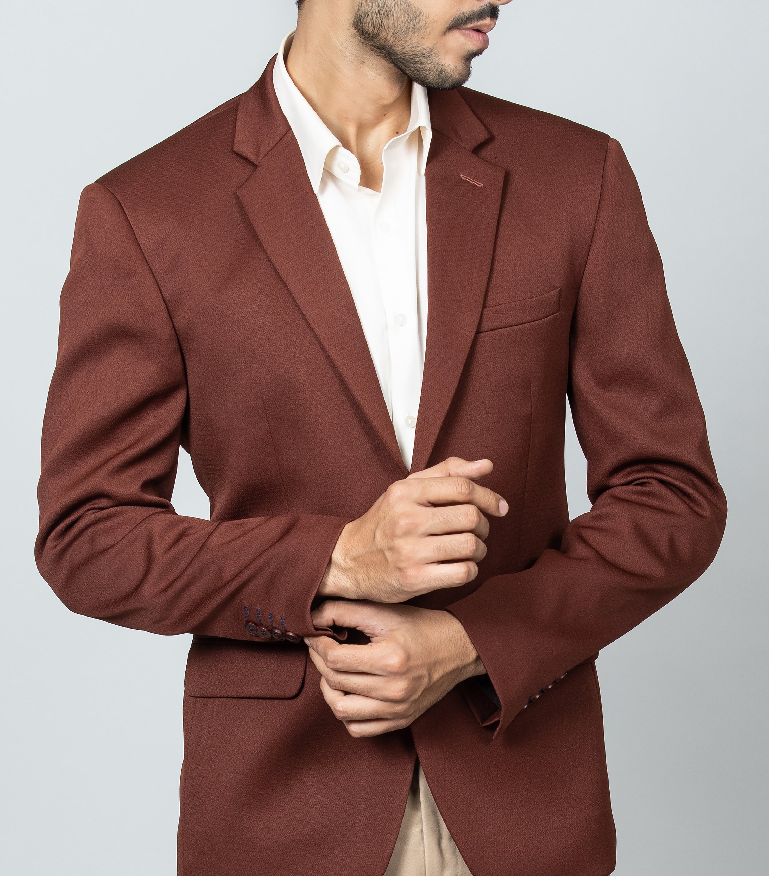 Single Breasted Brown Knitted Blazer