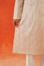 Elegant Beige Embroidered Kurta Pyjama - Indian Ethnic Wear

