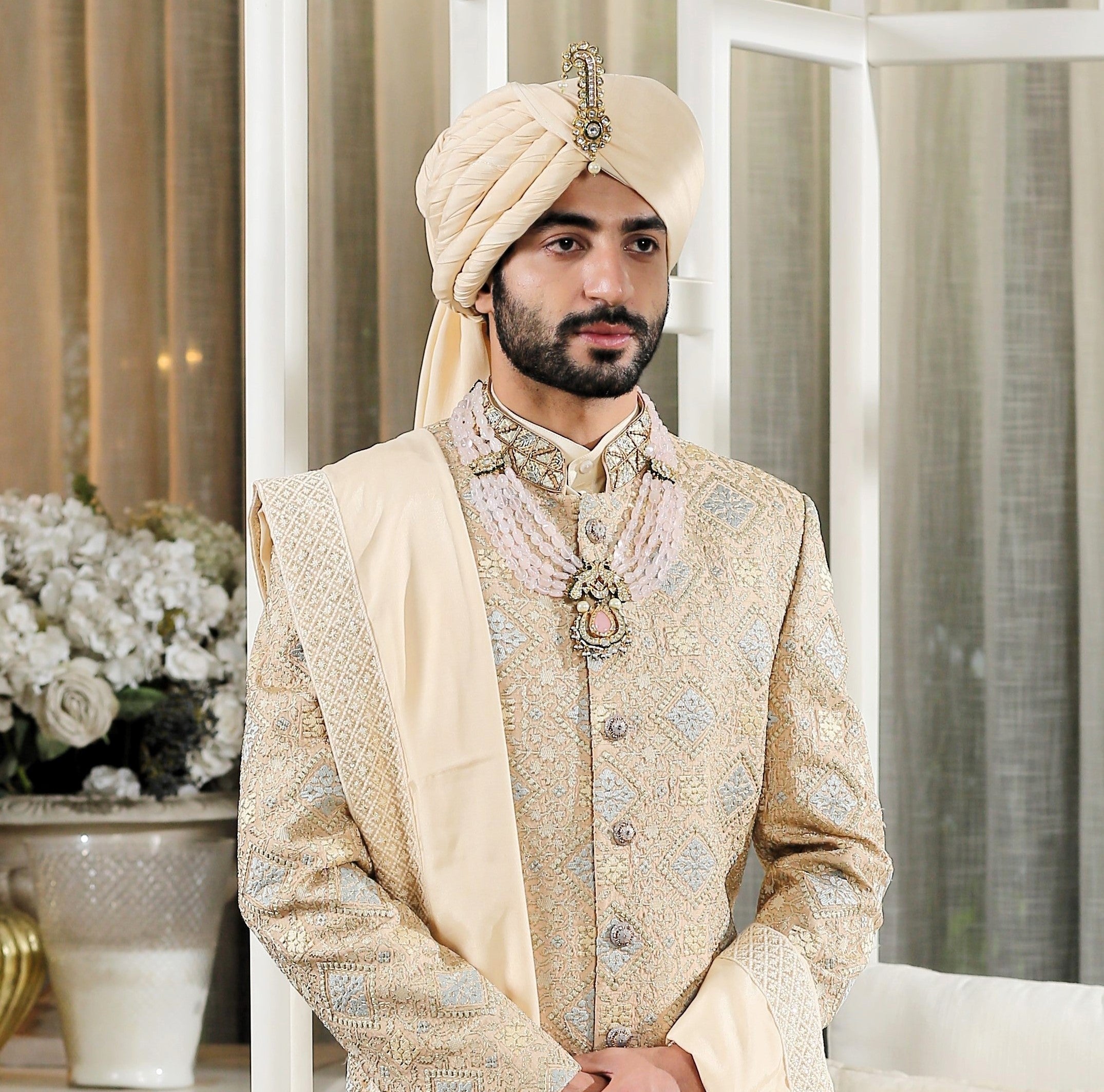 Elegant Beige Silk Sherwani - Indian Ethnic Wear