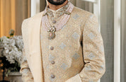 Stylish Beige Silk Sherwani - Perfect for Weddings and Formal Occasions