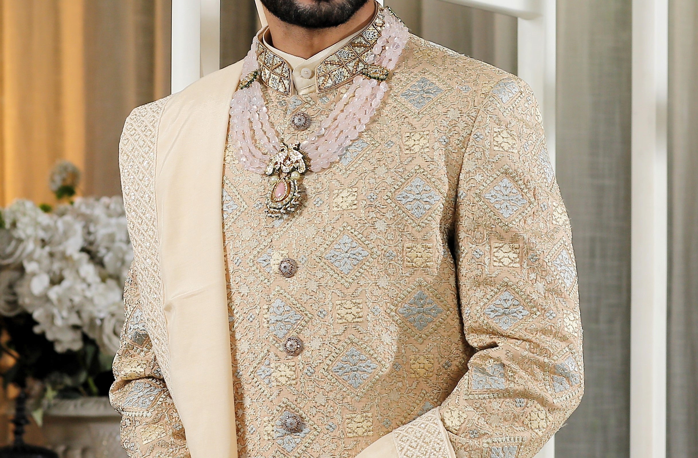 Stylish Beige Silk Sherwani - Perfect for Weddings and Formal Occasions