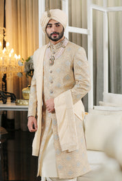 Men's Beige Silk Sherwani - Traditional Indian Wedding Wear