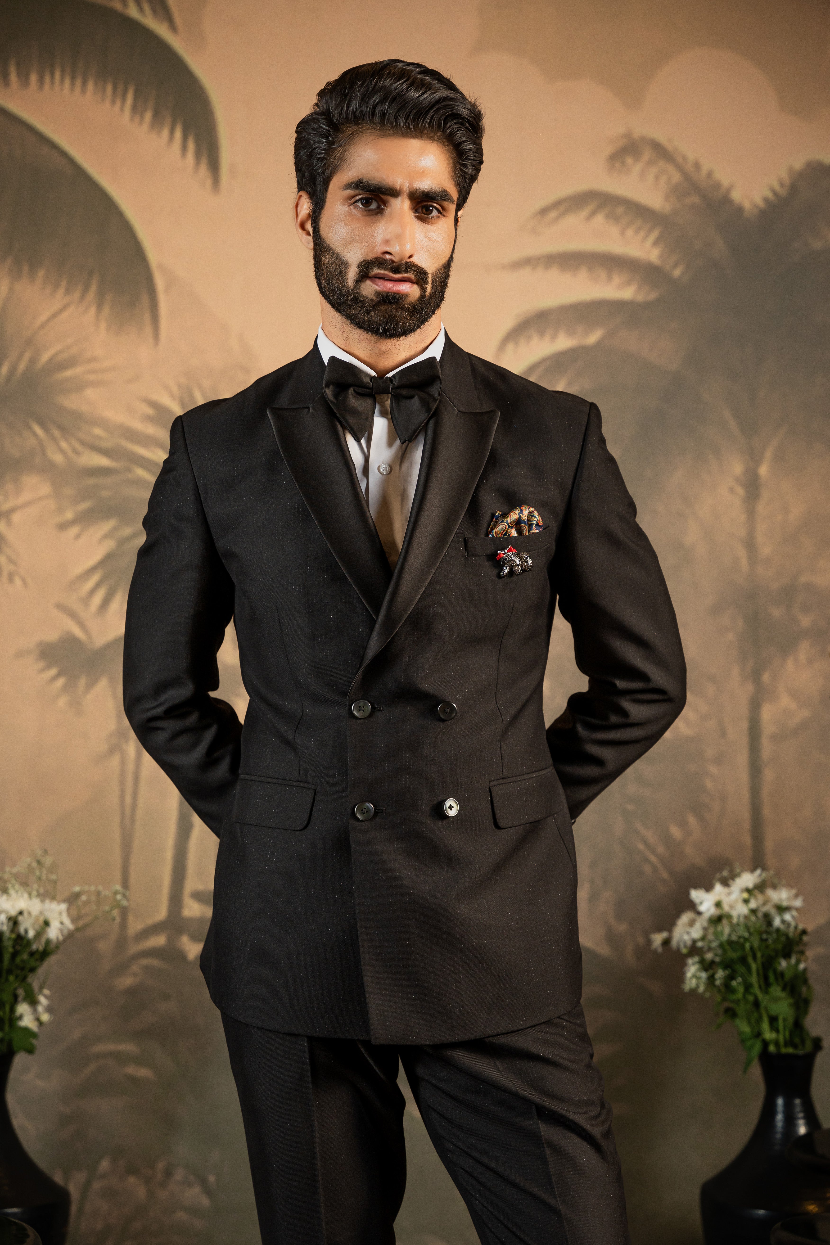 Men's Black Double-Breasted Suit - Sophisticated and Stylish

