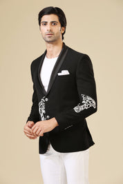 Trendy Black Blazer with Embossed Motif - Modern Men's Fashion