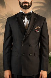 Stylish Black Double-Breasted Suit - Perfect for Weddings and Formal Occasions
