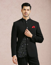 Men's Black Embroidered Bandhgala - Traditional Indian Attire