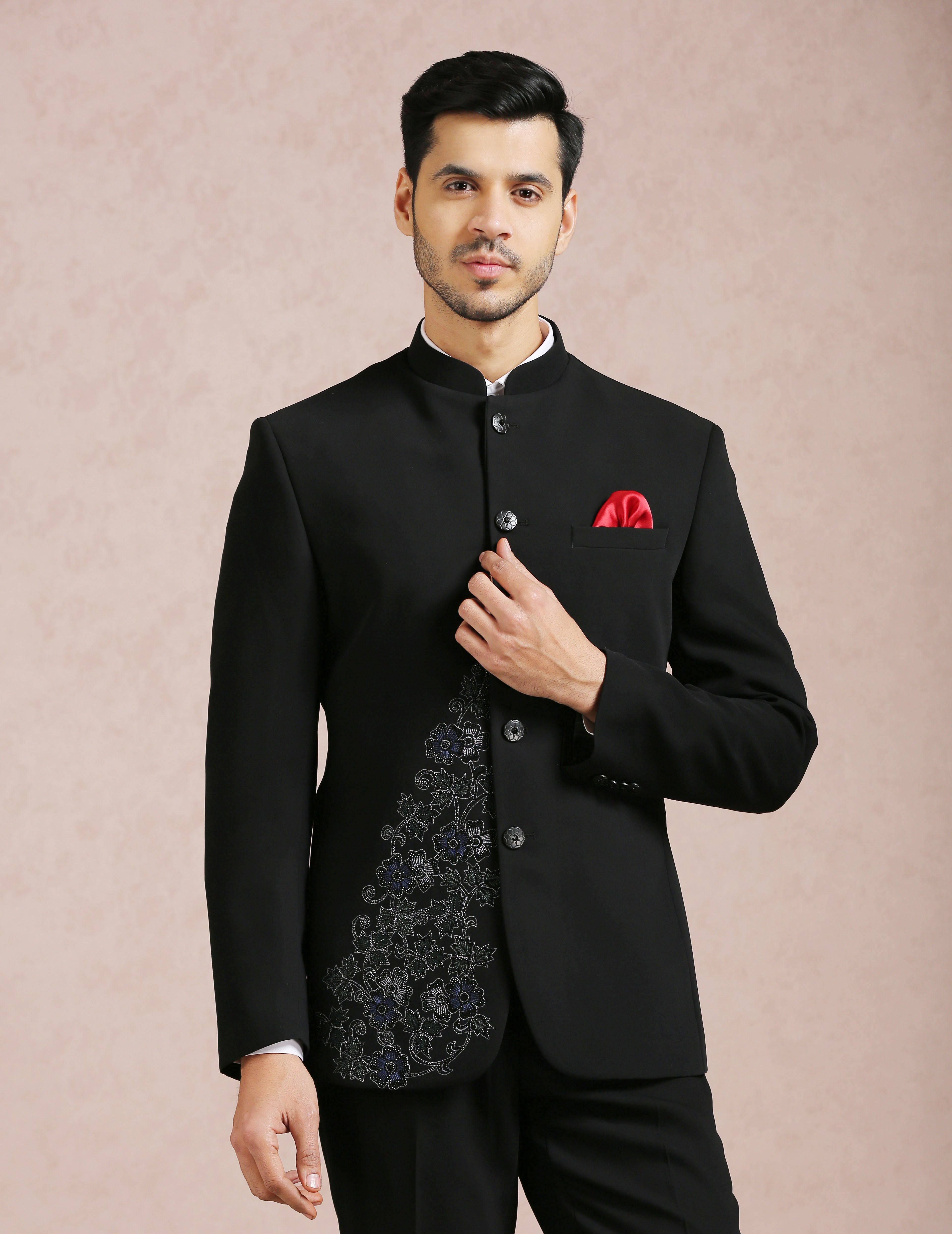 Men&#39;s Black Embroidered Bandhgala - Traditional Indian Attire