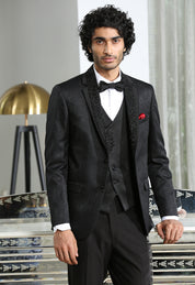 Trendy Black Jacquard Suit with Embroidery - Modern Men's Fashion

