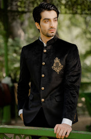 Elegant Black Velvet Bandhgala - Traditional Indian Wear

