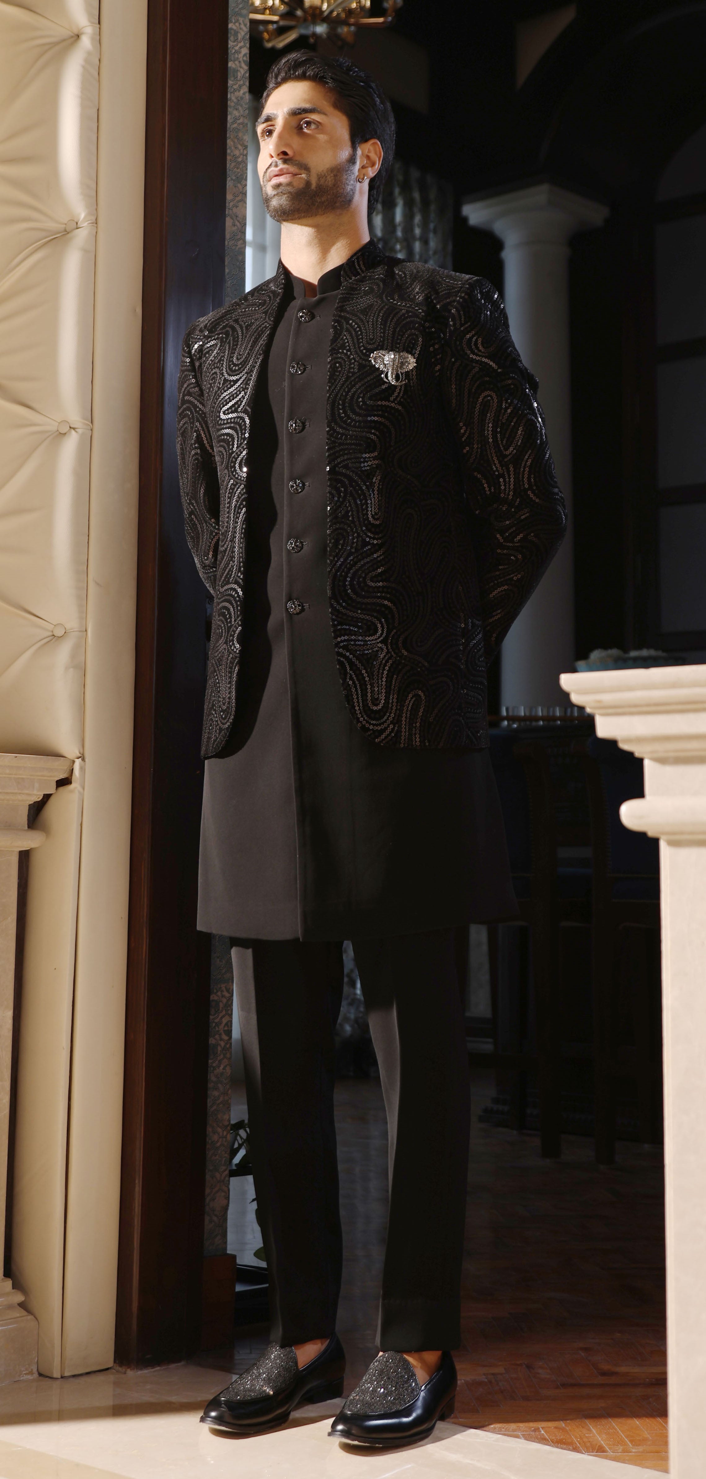 Black Velvet Embroidered Indo-Western - Festive Indian Wear



