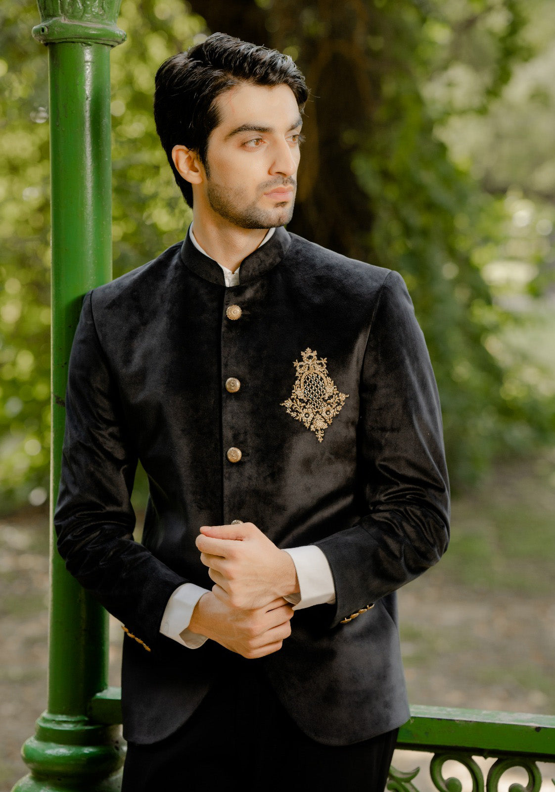 Men's Black Velvet Bandhgala - Luxury Indian Attire

