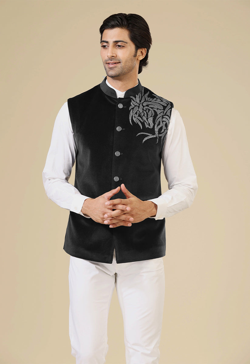 Trendy Black Velvet Bundi - Modern Indian Fashion

