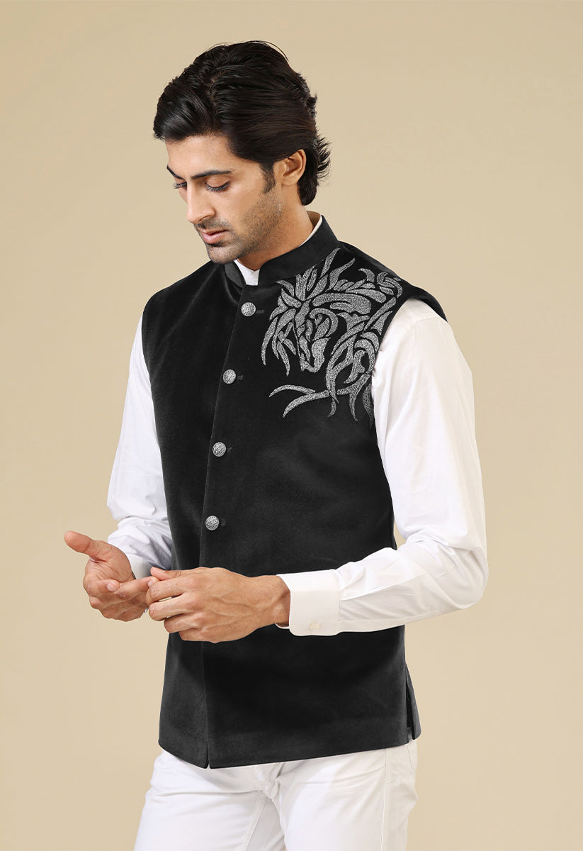 Stylish Black Velvet Bundi - Perfect for Weddings and Formal Occasions

