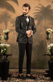 Black Embroidered Tuxedo Suit