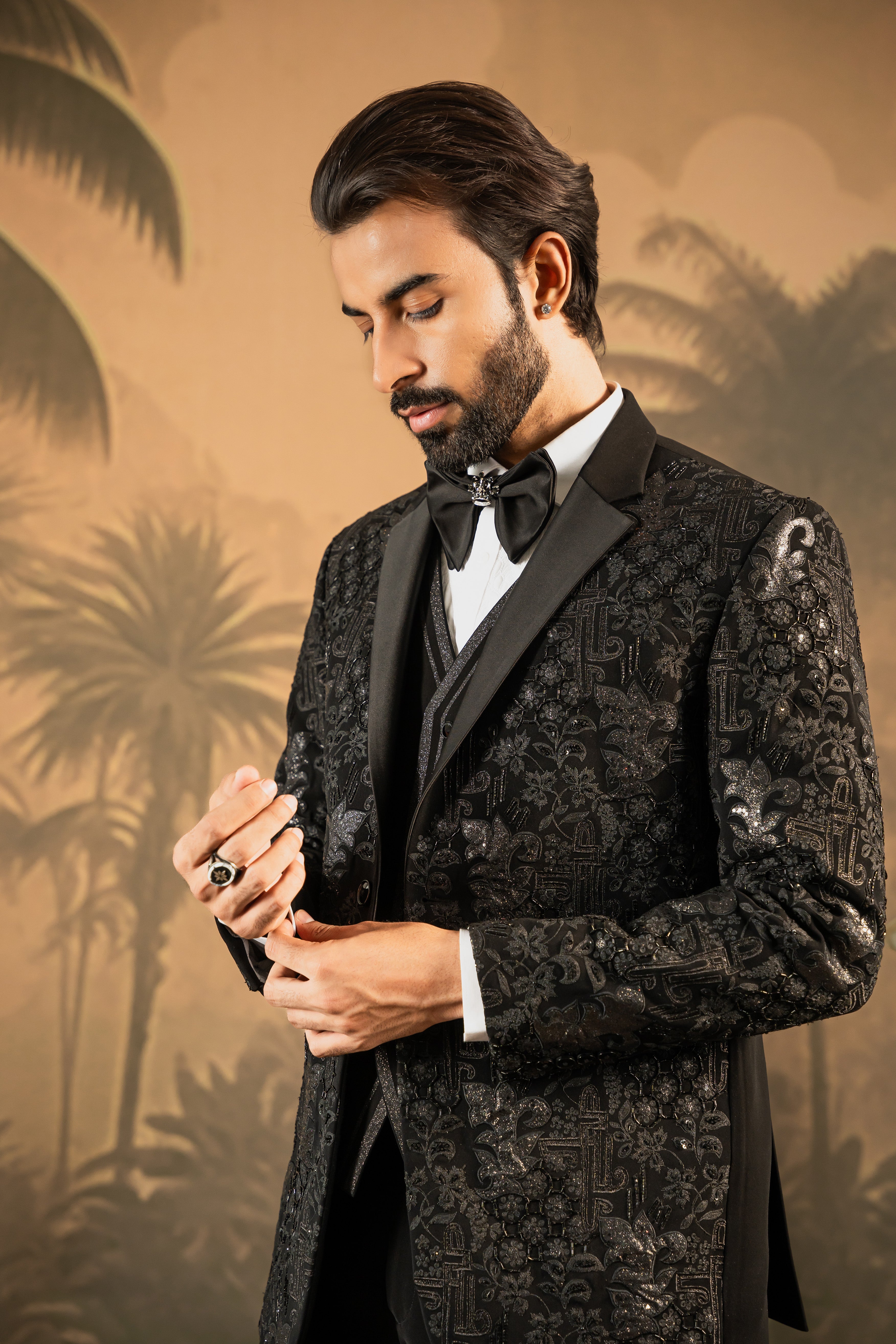 Black Embroidered Tuxedo Suit