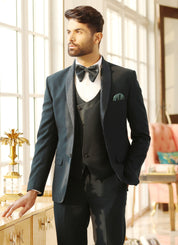 Textured Teal Jacquard Designer Suit