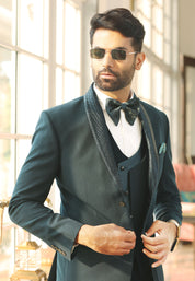 Textured Teal Jacquard Designer Suit