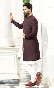 Traditional Wine-Colored Indo-Western Ensemble