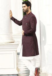 Traditional Wine-Colored Indo-Western Ensemble
