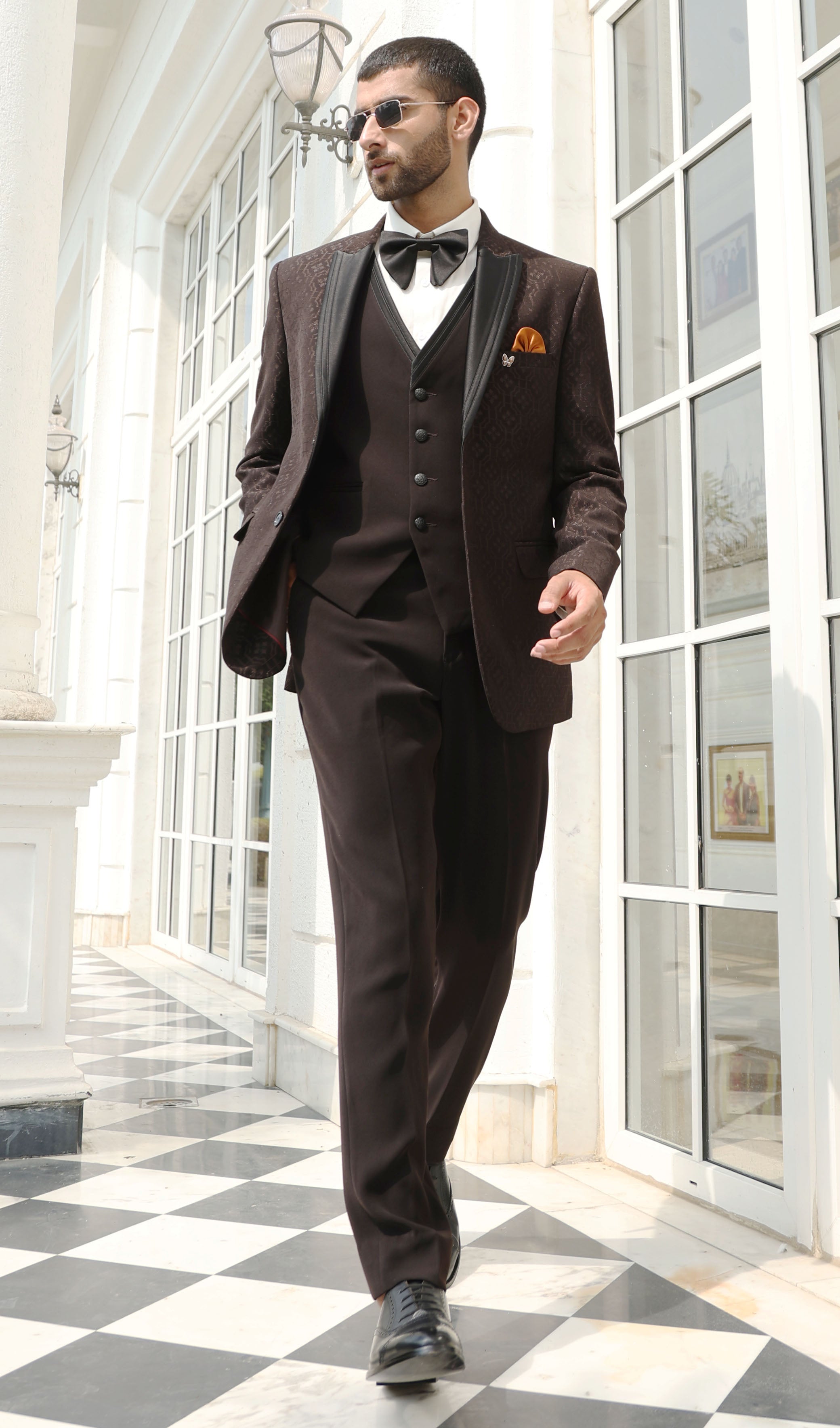 Brown Textured Designer Suit