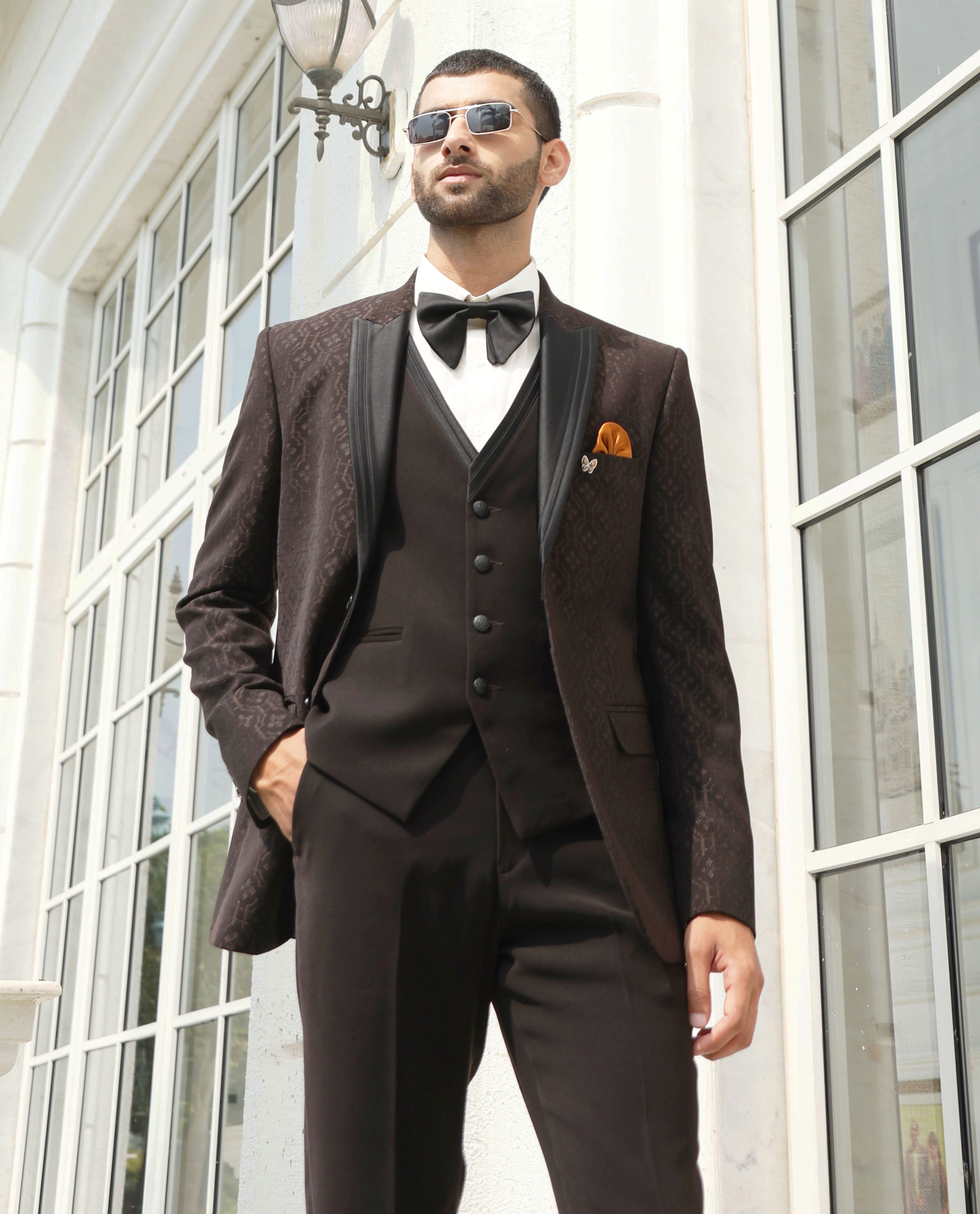 Brown Textured Designer Suit