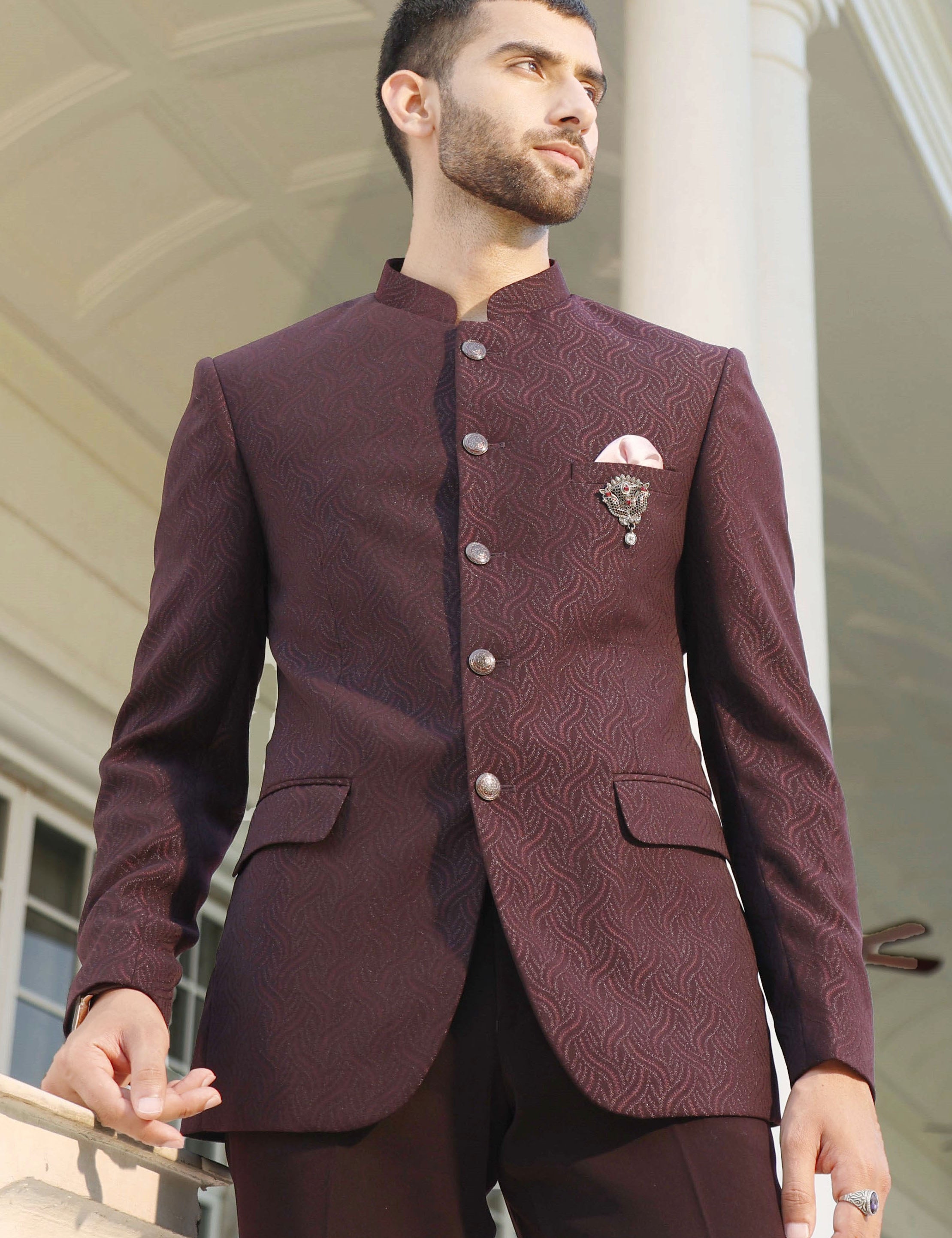 wine men bandhgala suit