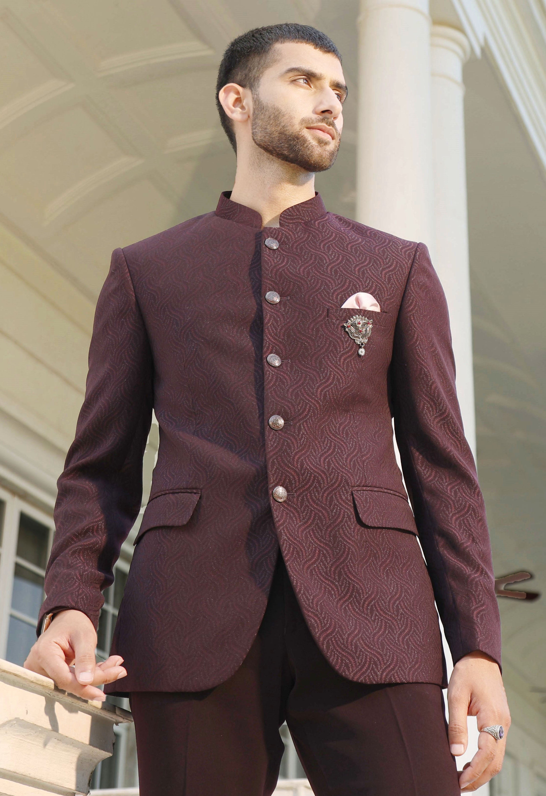 wine men bandhgala suit