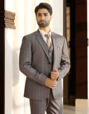 Grey Self Check Single Breasted-5-Piece Suit