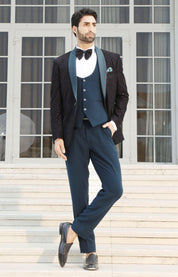 Teal-Wine Embroidered Tuxedo