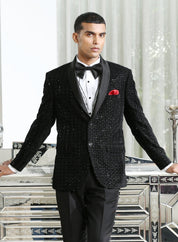 Black Embroidered Designer Tuxedo Suit