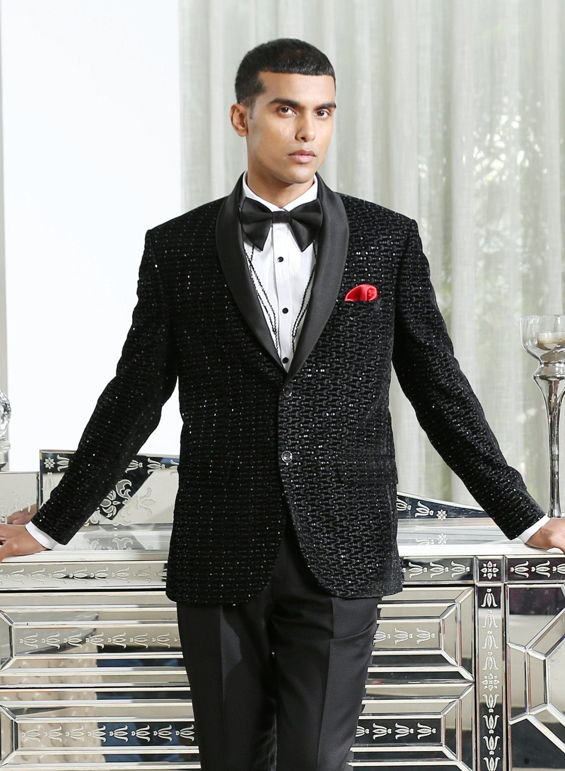 Black Embroidered Designer Tuxedo Suit