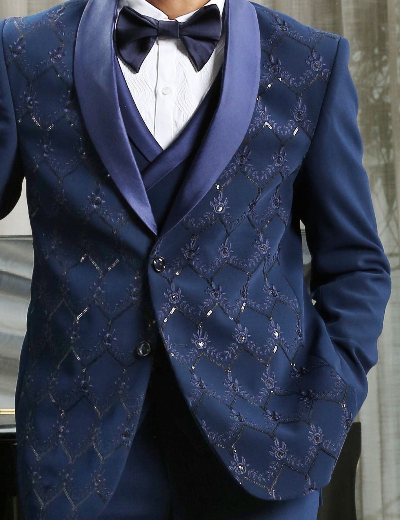 Navy Full Embroidered Designer Suit