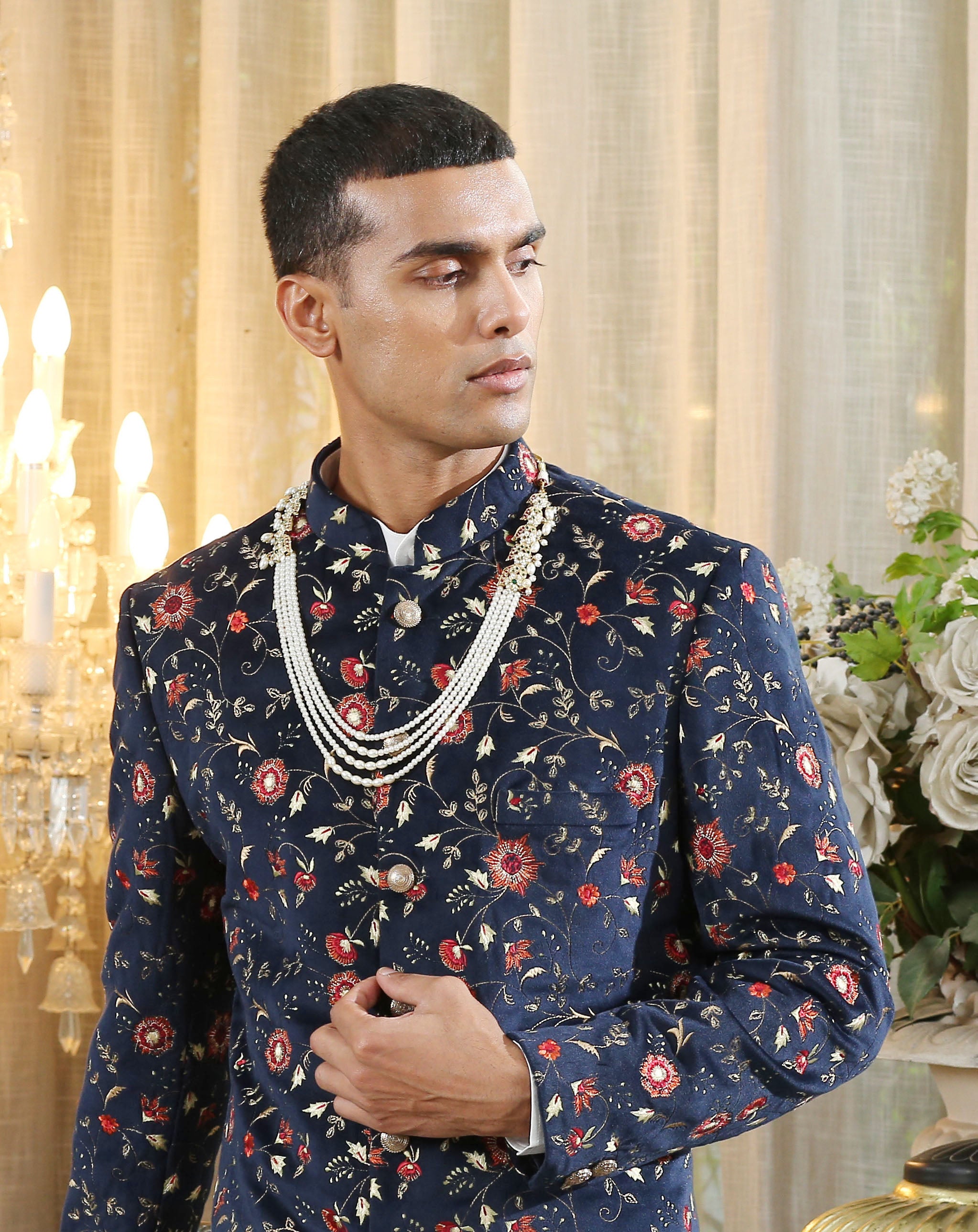 Navy Velvet Embroidered Indo-Western Elegance