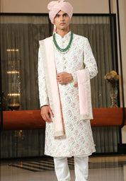 Pink Embroidered Sherwani with Dupatta