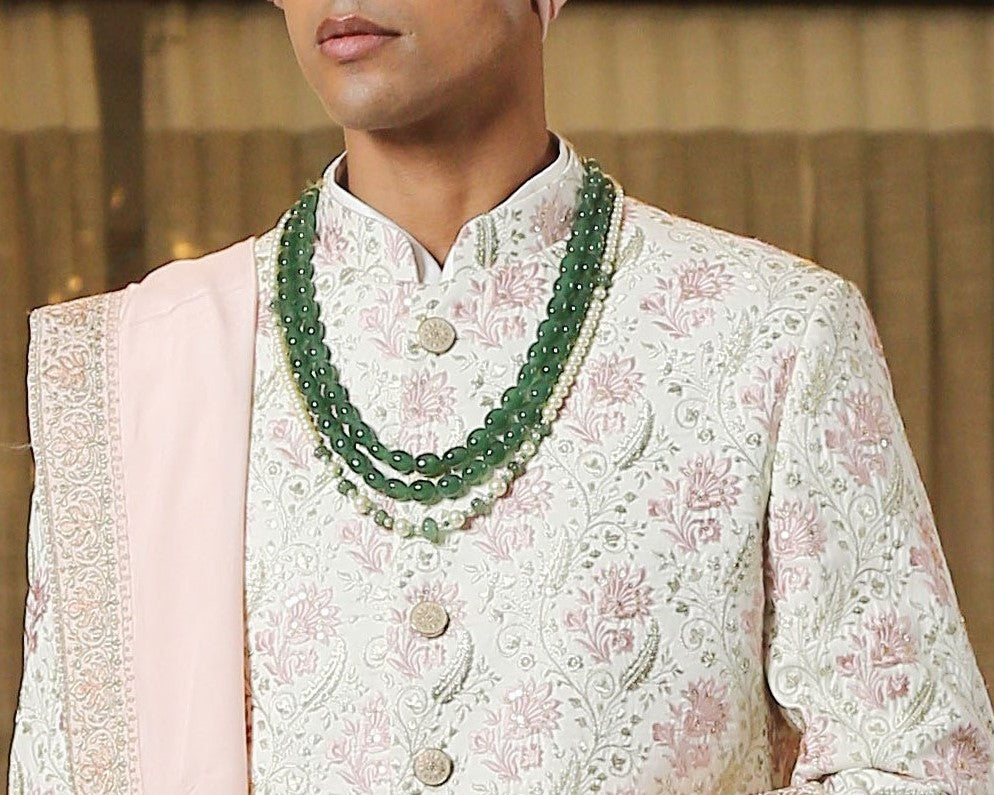 Pink Embroidered Sherwani with Dupatta