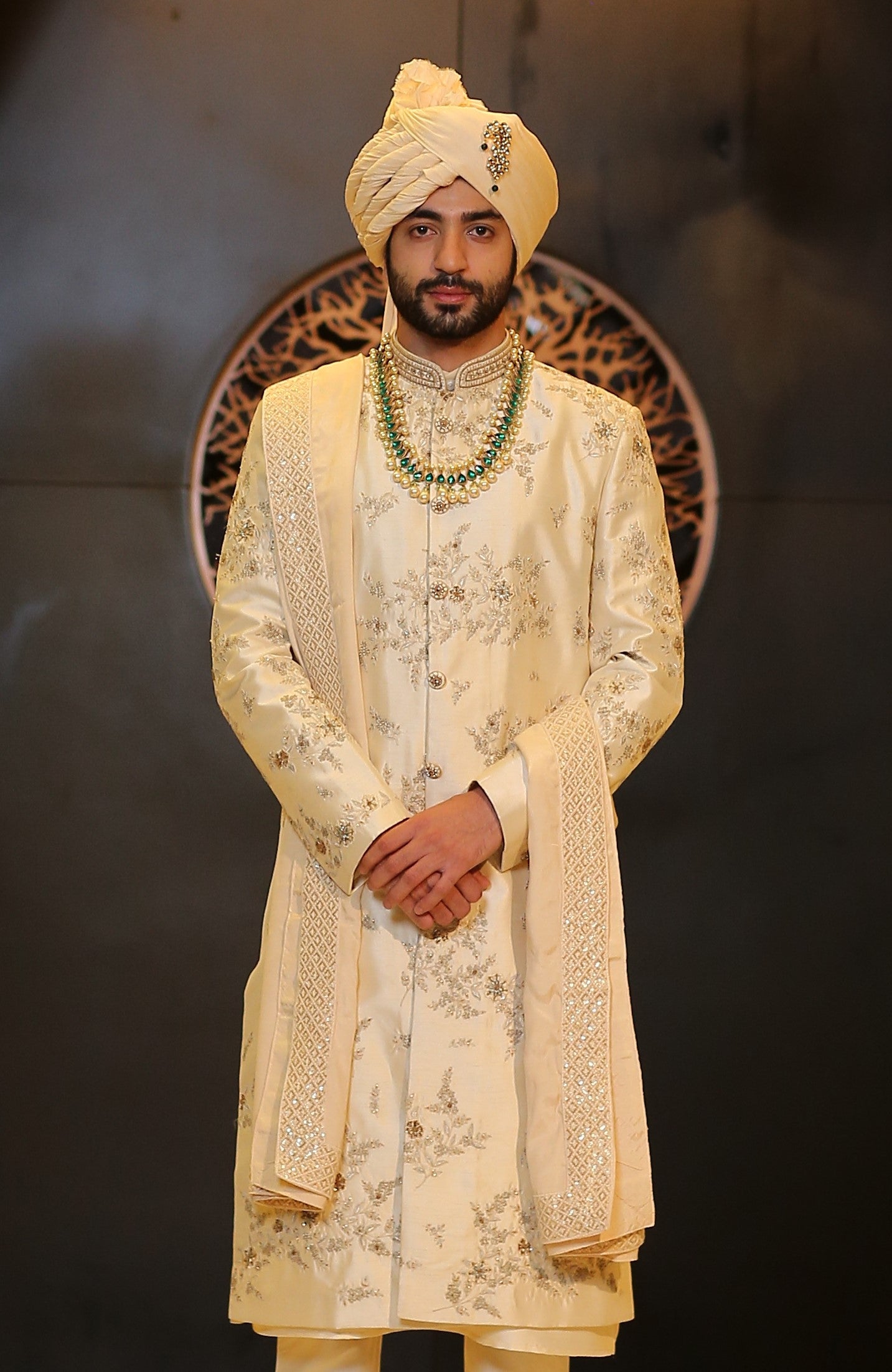 Floral Embroidered Sherwani with Matching Dupatta